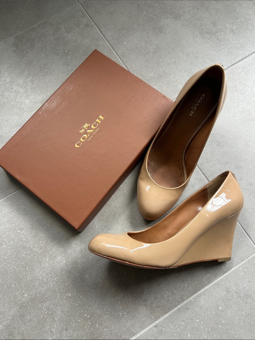 Coach Patent Leather Beige Round-Toe Pumps